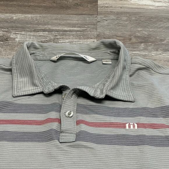 Travis Mathew Gray Mens XL Brand Spellout Stripe Streetwear Polo Shirt - Picture 9 of 14